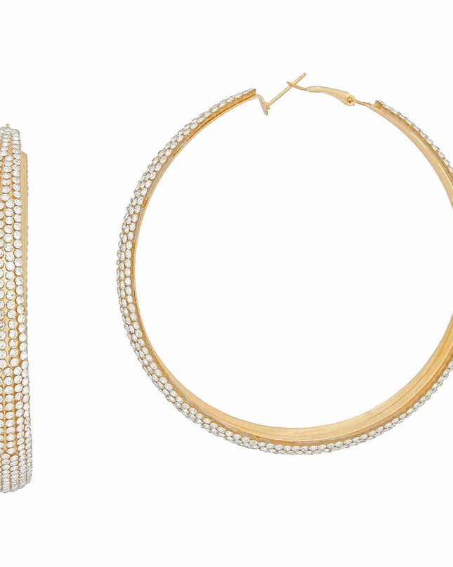 Hoops Graduated Gold Rhinestone 3.5 inch Earrings