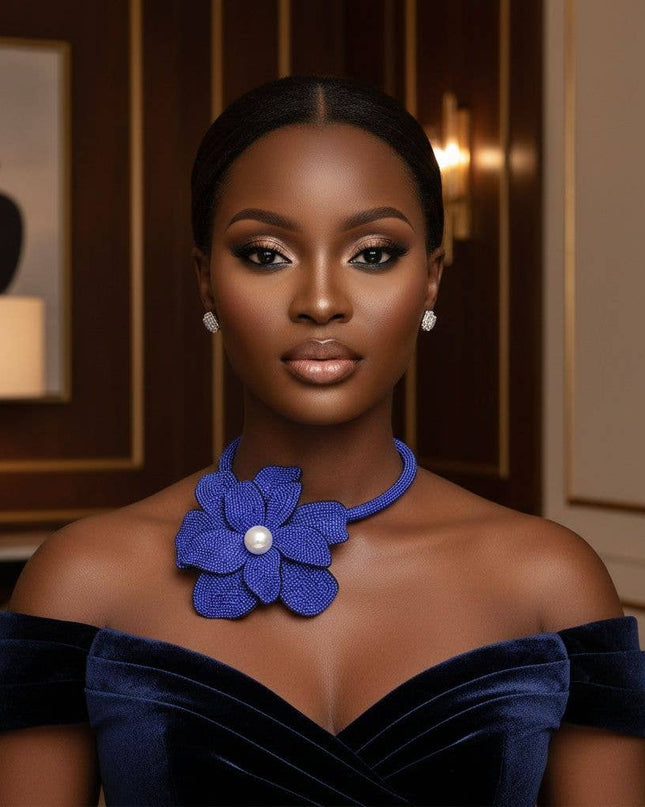 Brilliant Blue Blooming Flower Choker Necklace