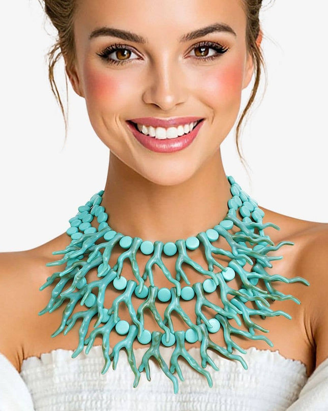 Bib Turquoise Coral Coastal Chic Necklace Women