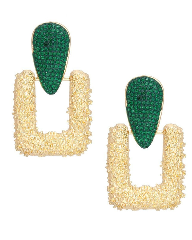 Drop Edgy Green Stone Hinge Gold Square Earrings