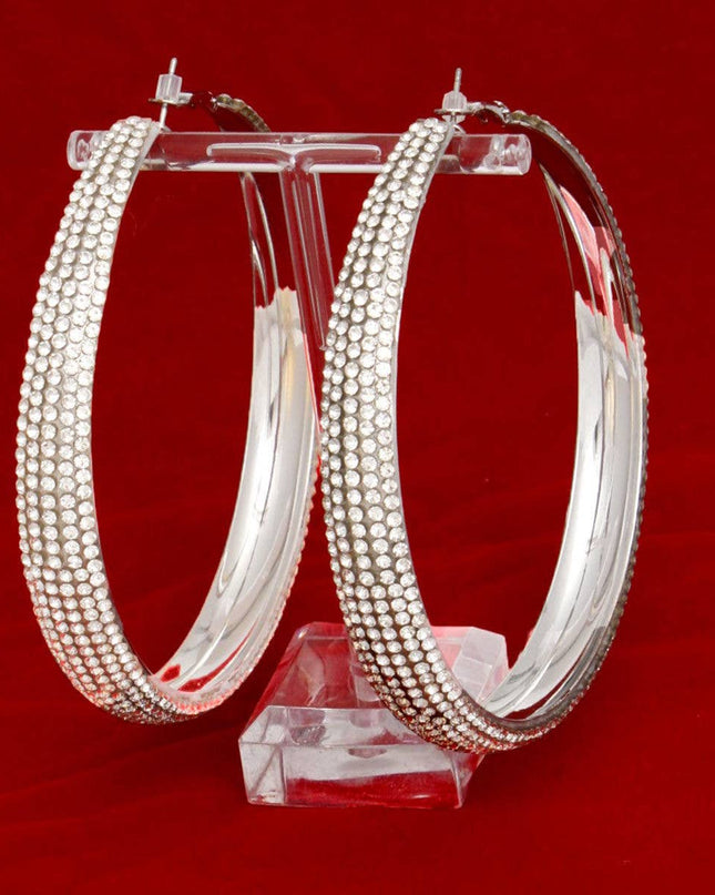 Hoops Graduated Gold Rhinestone 3.5 inch Earrings