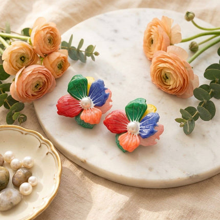 Multi Oversized Stud Painted Petal Flower Earrings