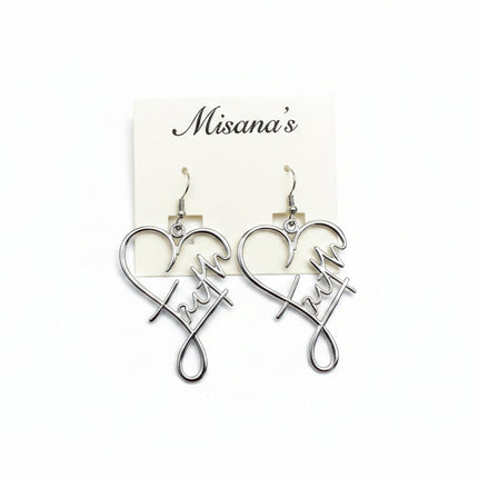 Faith in Love Heart Earrings- Silver