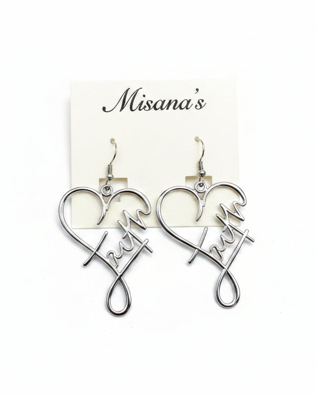 Faith in Love Heart Earrings- Silver