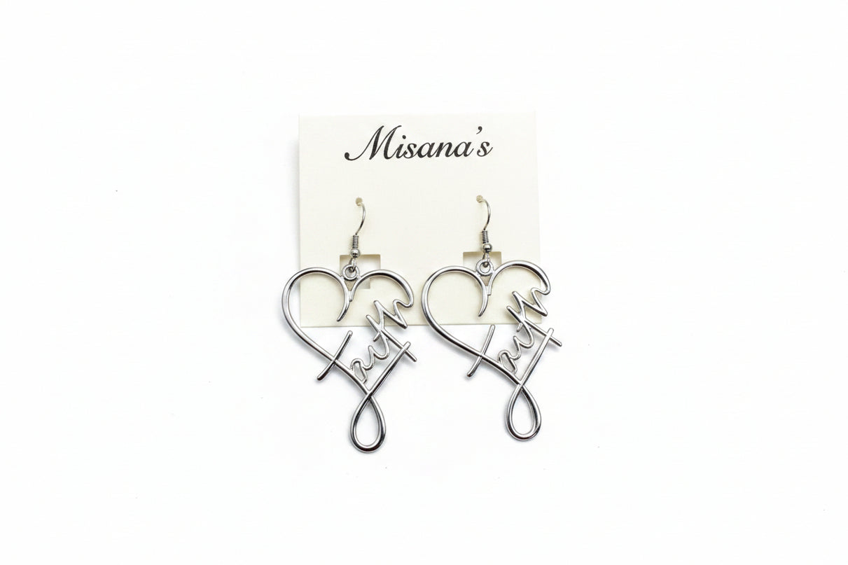 Faith in Love Heart Earrings- Silver
