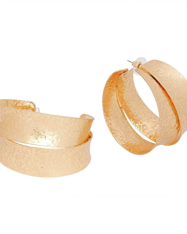 Hoops Large Matte and Polished Gold Wide Earrings