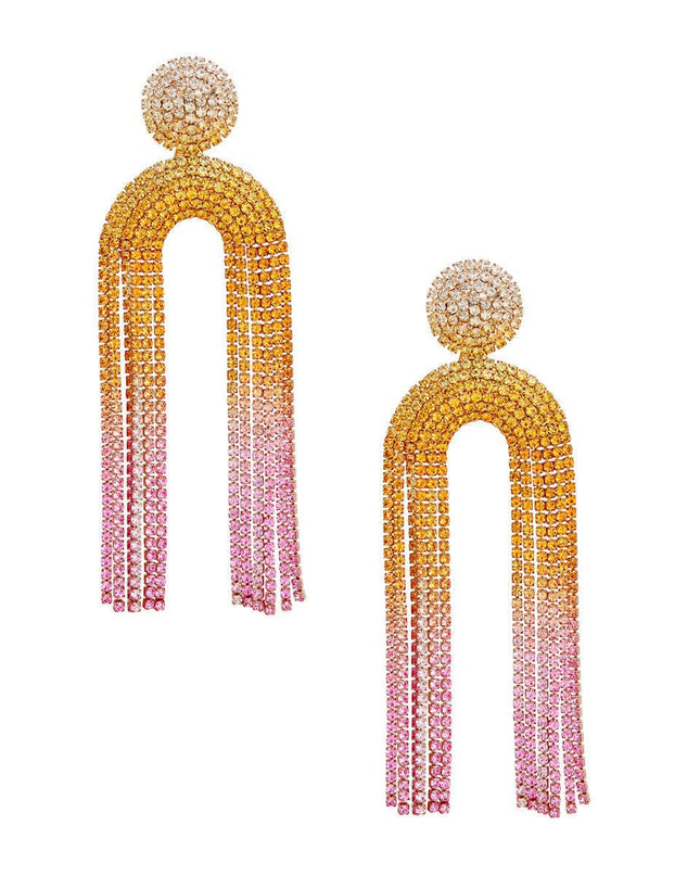 Fringe Sunset Pave Long Arched Earrings for Women
