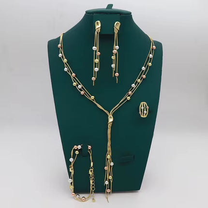 Elegant Tri-Tone Beaded Jewelry Set