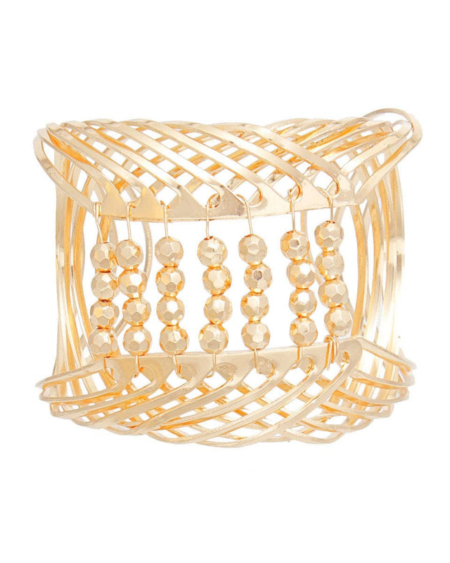 Bracelet Gold Beaded Metal Cuff for Women