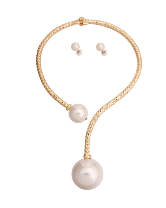 Gold Twisted Choker Pearl Necklace