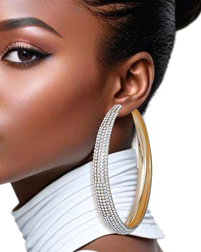 Hoops Graduated Gold Rhinestone 3.5 inch Earrings
