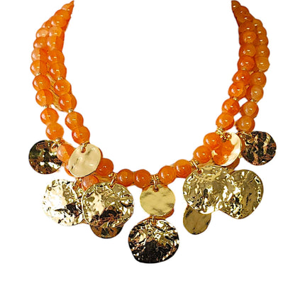 Gold Coin Medallion Necklace | Carnelian | Bead | Fall Boho