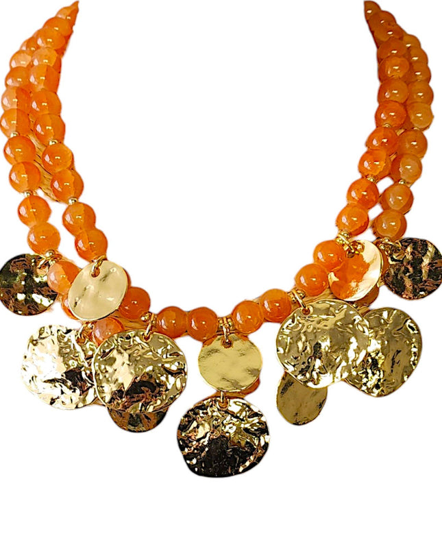 Gold Coin Medallion Necklace | Carnelian | Bead | Fall Boho