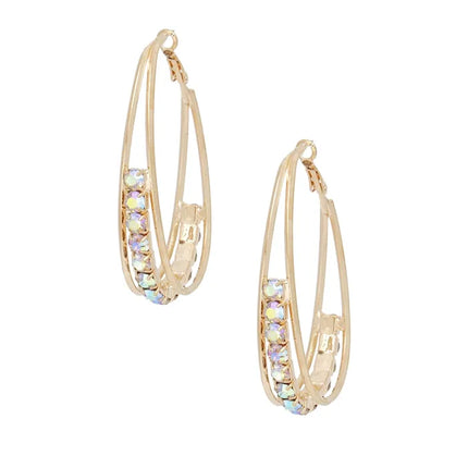 Hoops Oval Gold Split Fuschia Rhinestone Earrings
