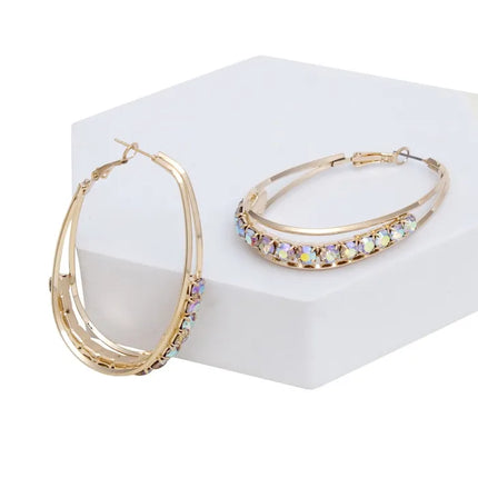 Hoops Oval Gold Split Fuschia Rhinestone Earrings