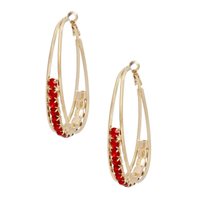 Hoops Oval Gold Split Fuschia Rhinestone Earrings